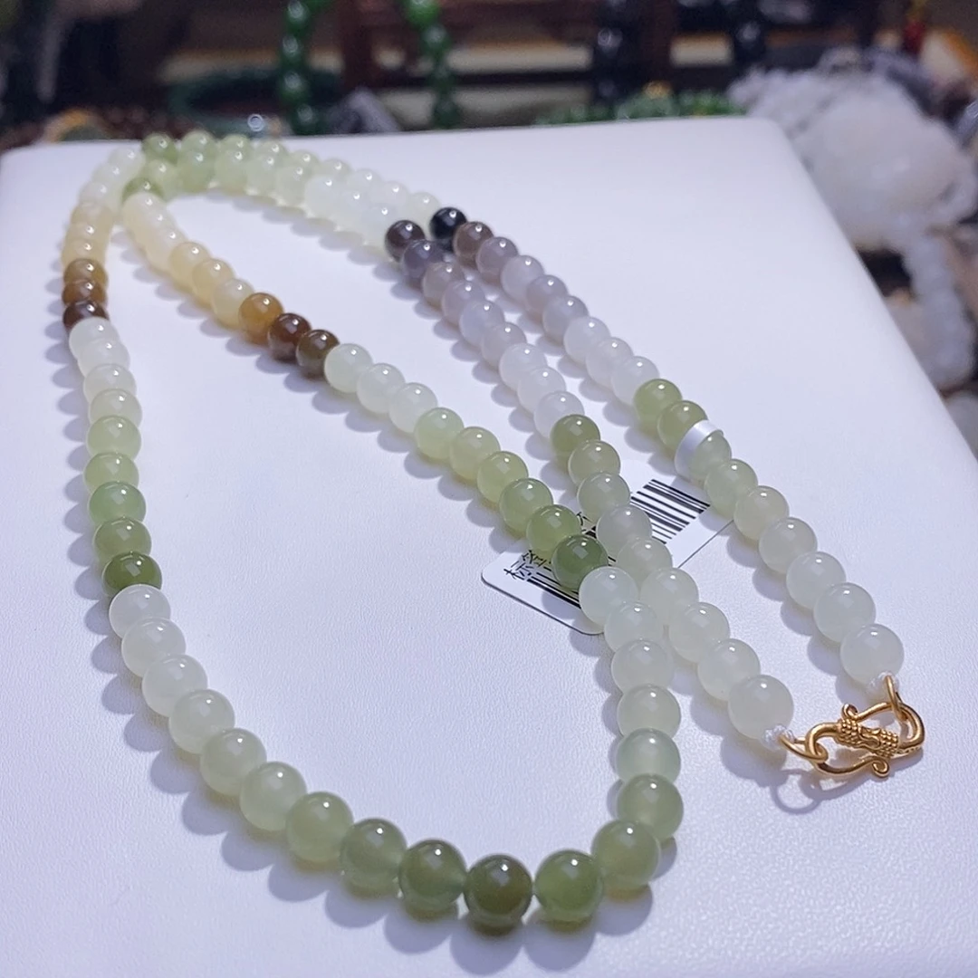 和田玉未镶嵌颈饰收藏级精品多宝老矿料珠链6m