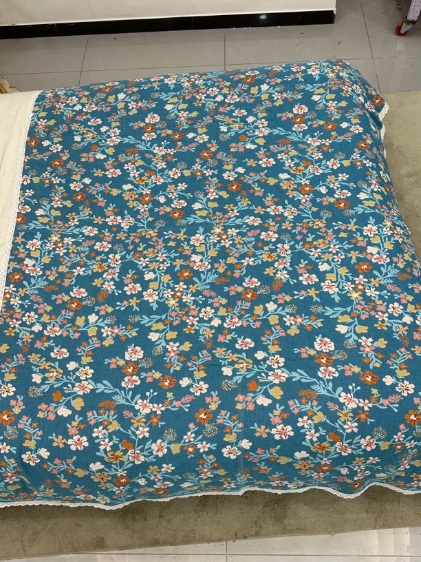 落色。花边蓝色小花传统中国风柔软舒适纯棉流苏毯床盖