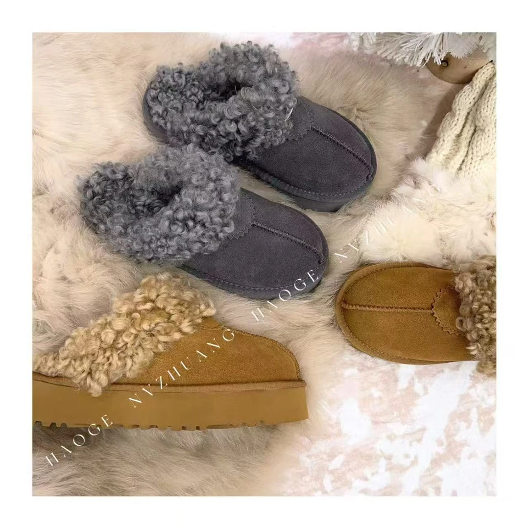 包头款磨砂皮女纯色修面皮包头拖灰色时尚防滑居家1138