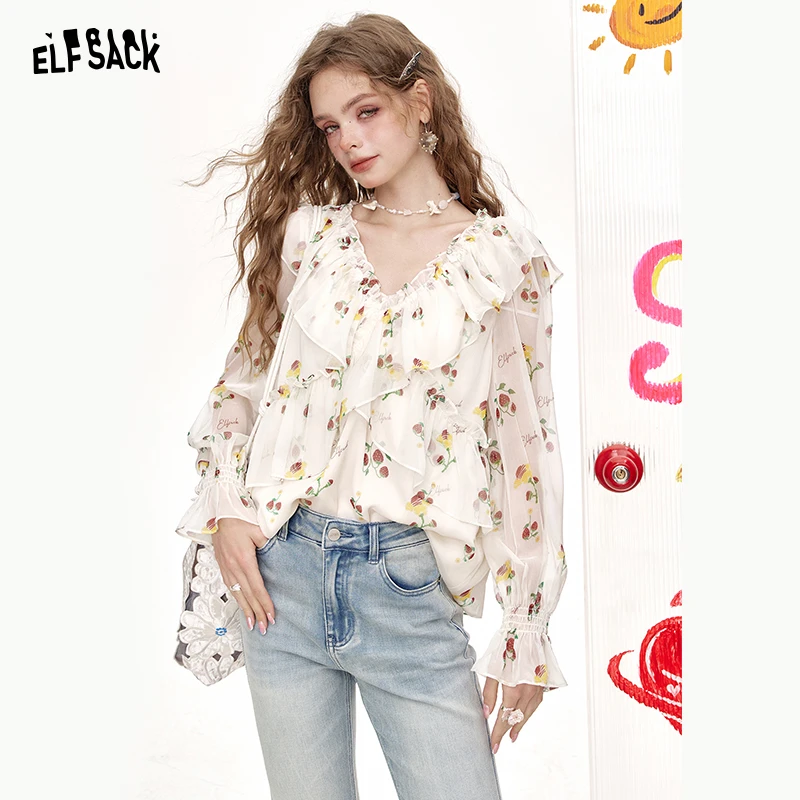 【芋总】妖精的口袋法式荷叶边草莓雪纺衫女夏季新款高级感气质上