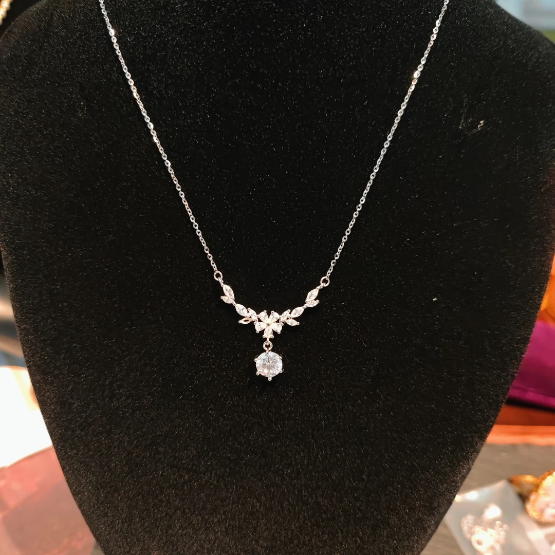 坠链均925银合成锆石 X05 S925纯银璀璨星河女神项链