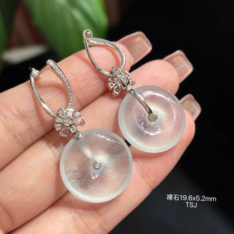 18K金镶嵌缅甸天然翡翠A货冰种平安扣耳饰吊坠（下单咨询客服）TSJ