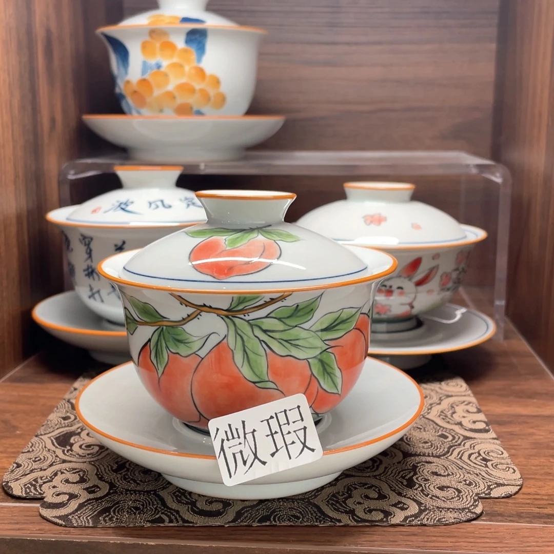 釉下手绘茶具微瑕