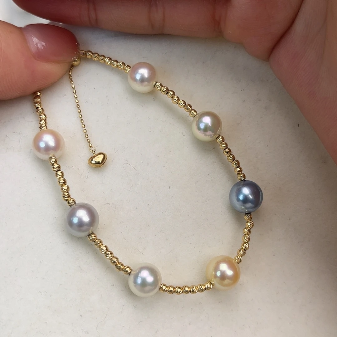 18K金镶嵌手链海水珍珠7-8