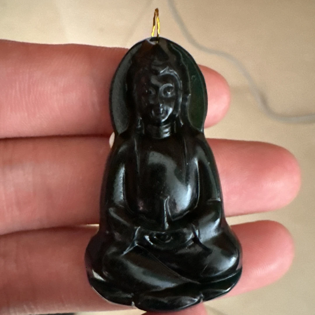 天然缅料A货 十级黑观音挂件1224