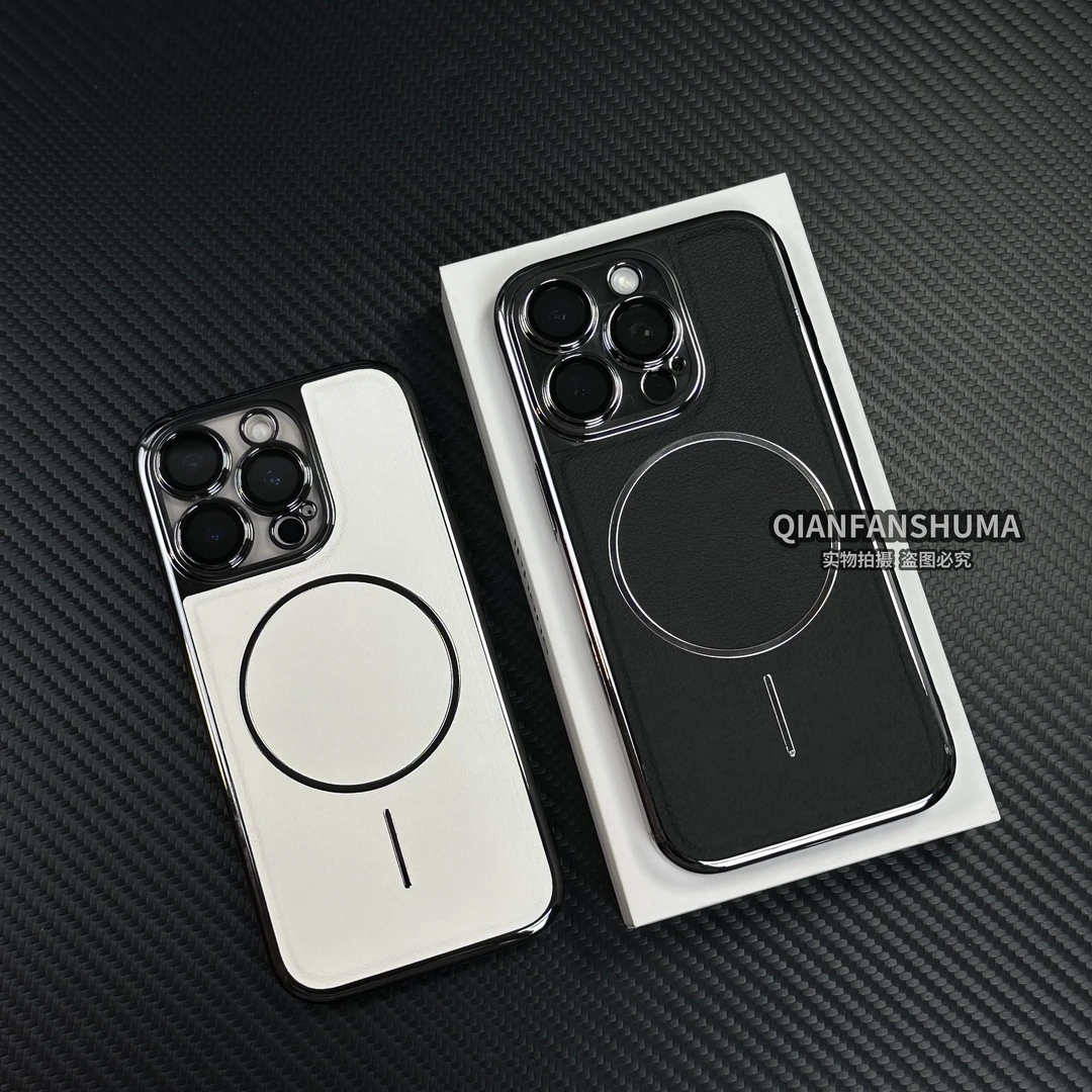 新款素皮电镀细环磁吸适用苹果16pormax简约iphone15/14硬手机壳