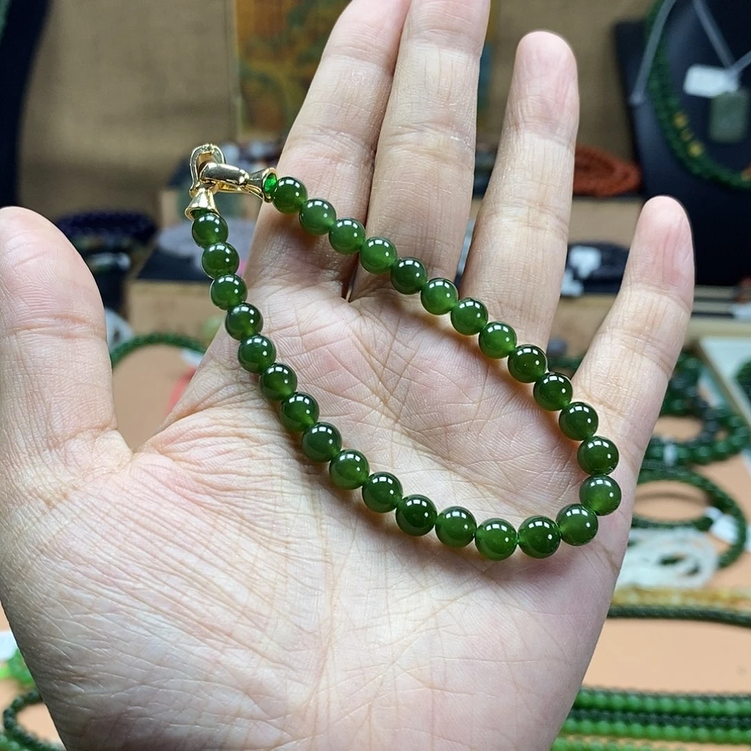 和田玉（碧玉）未镶嵌颈饰6mm菠菜