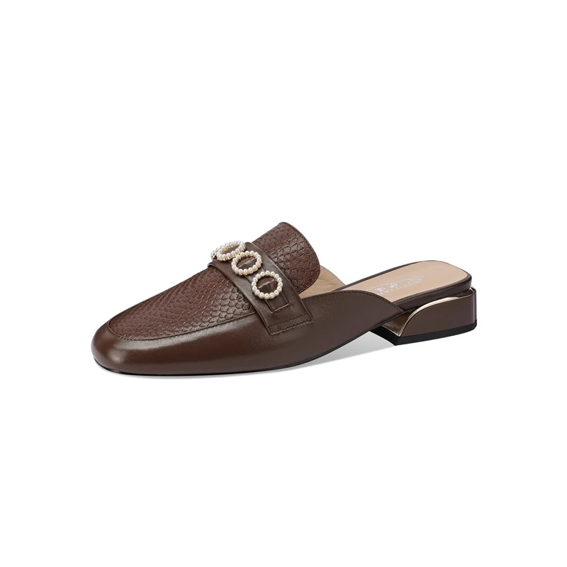 1598-2外穿包头拖鞋女鞋真皮百搭低跟半拖鞋大码平底妈妈鞋凉拖