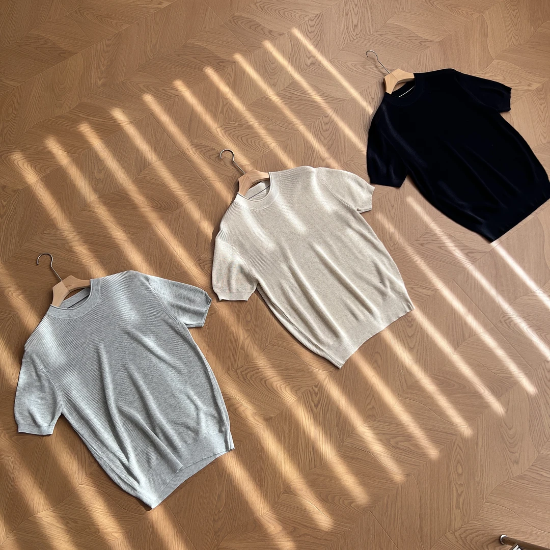 【精致老钱】圆领针织天爽亚麻圆领短袖针织衫简约百搭肌理感打底衫