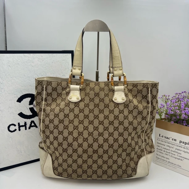 95新 GUCCI/古驰 8110/老花帆布手提托特包