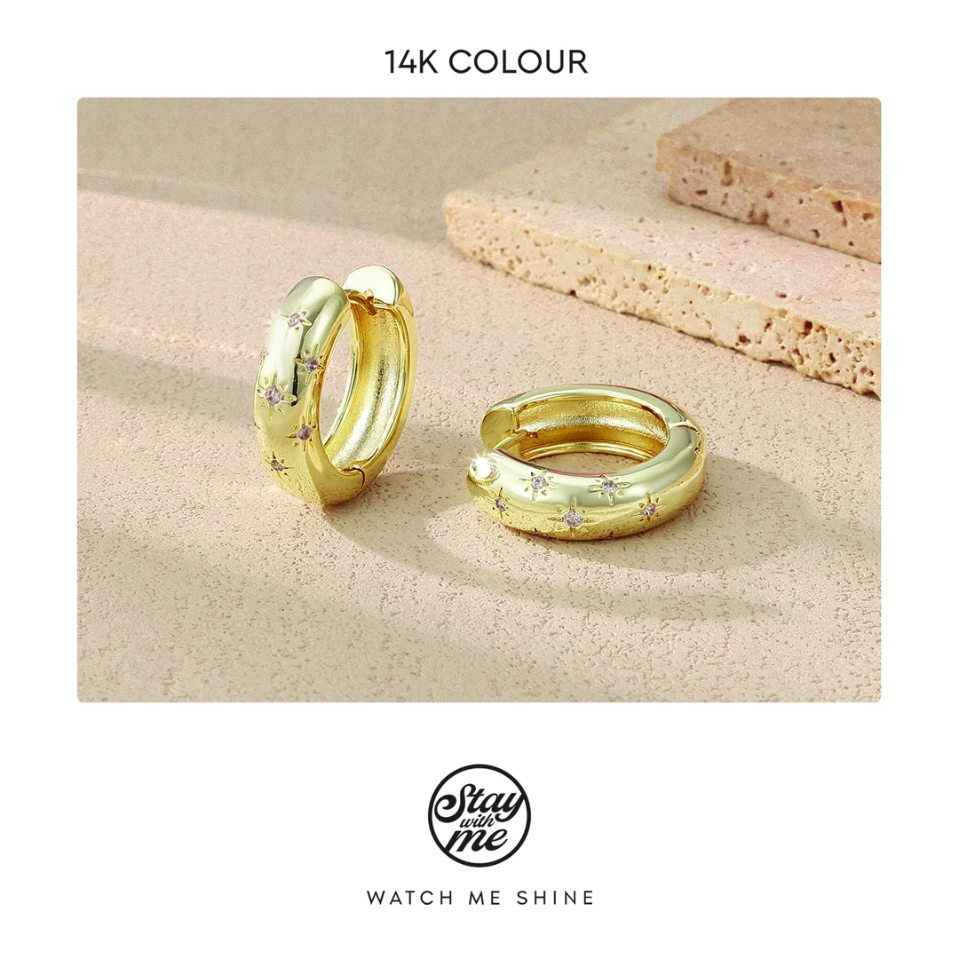 STAY WITH ME 铜合金合成锆石耳饰 DE0051圆形六芒星散钻20mm耳圈