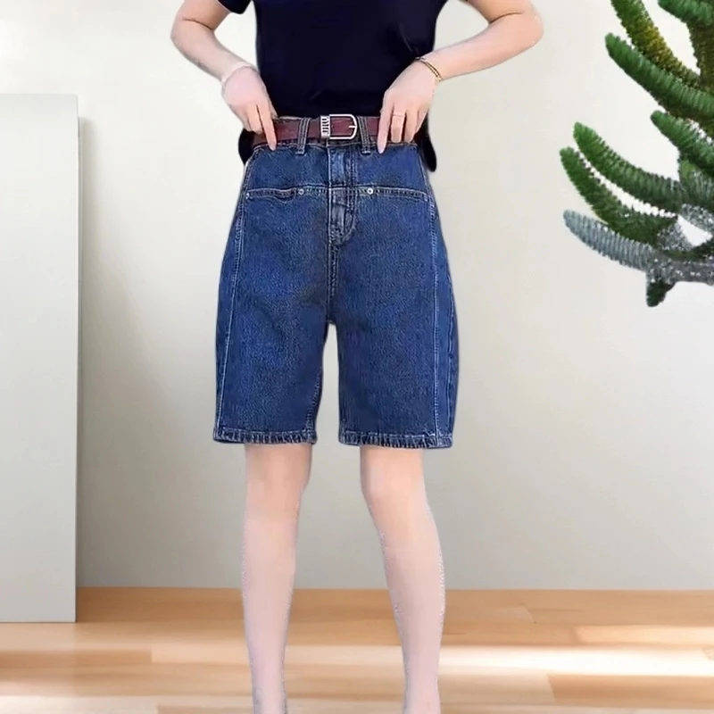 大码女装高腰显瘦直筒五分牛仔短裤2025夏季新款宽松遮胯阔腿裤女