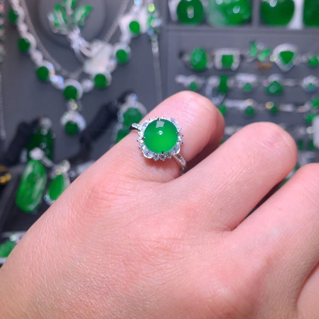翡翠戒指9K金镶嵌天然翡翠