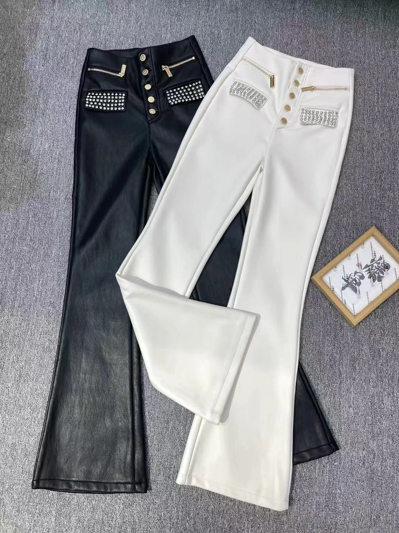 淑雅阁服饰  时尚套装弹力时尚潮流百搭喇叭裤加绒重工裤子98111