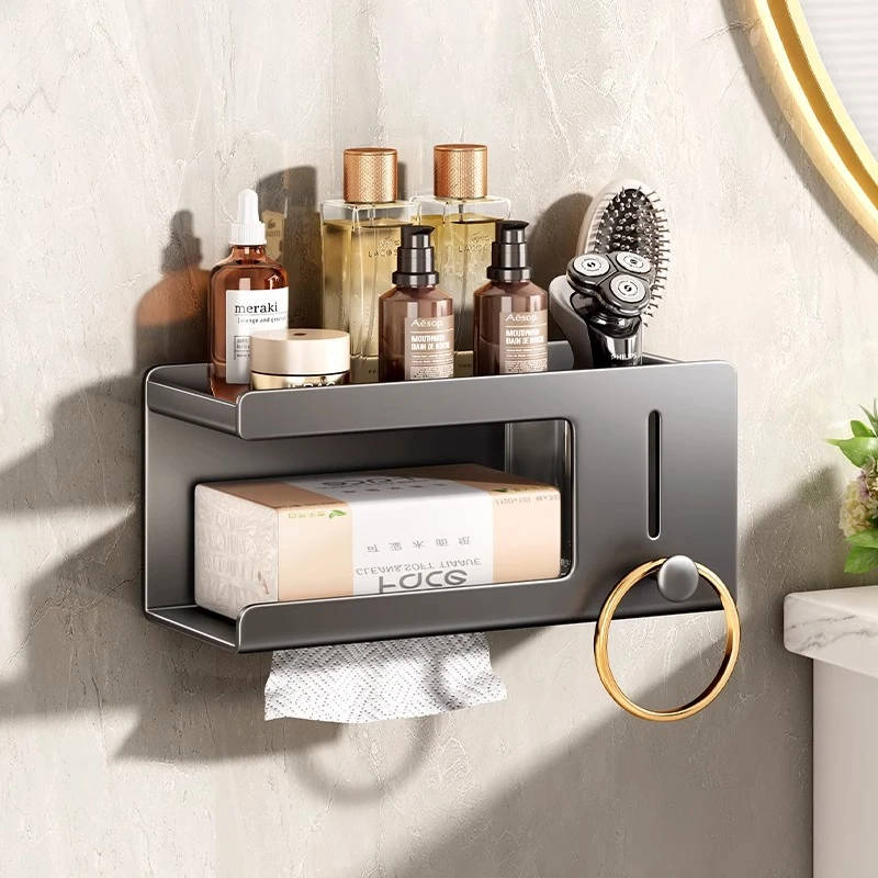 卫生间纸巾盒壁挂式免打孔厕所纸巾架浴室置物架收纳抽纸盒卷纸架