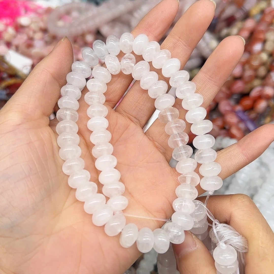 玛瑙/玉髓合金珠宝半成品白水晶10mm算盘一条