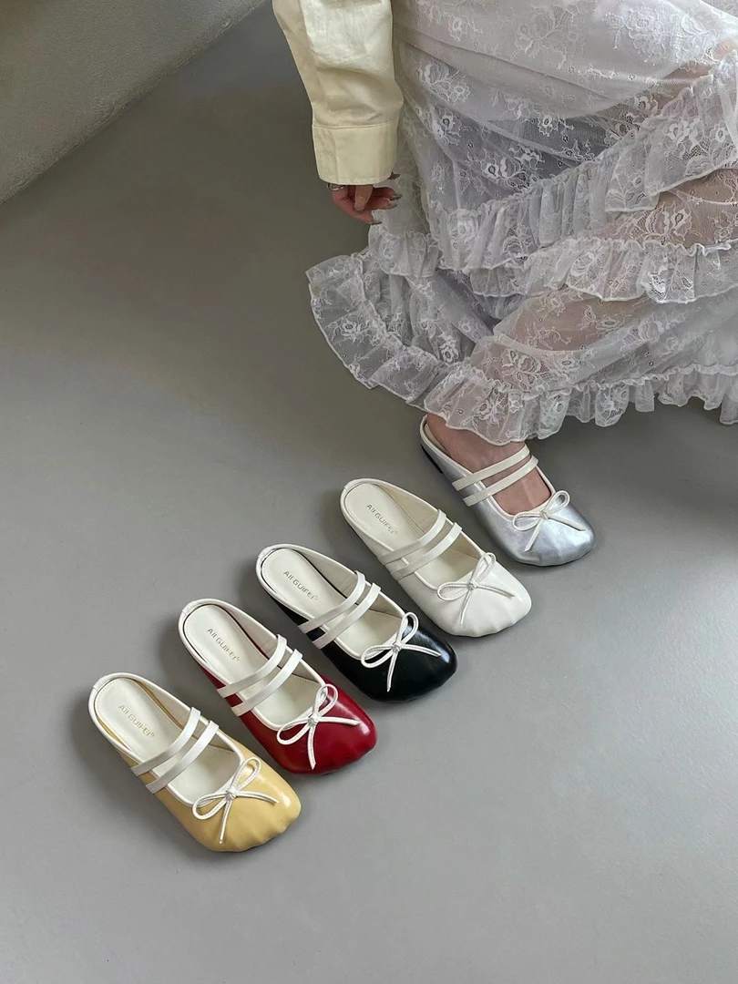 A M55-2 韩系休闲平底浅口单鞋女包头拖鞋半拖女鞋法式玛丽珍