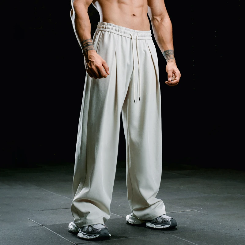 肌肉狗运动长裤男夏季垂感宽松纯色休闲直筒弯刀裤训练健身短袖
