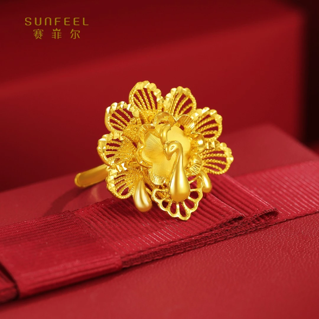 SUNFEEL/赛菲尔【一店】足金艺术孔雀开屏镂空花戒指HJ07051840