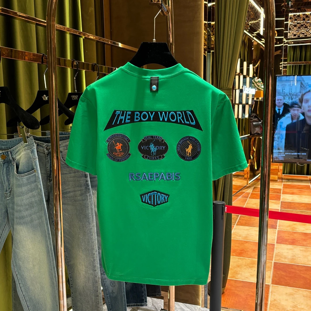 TD【琦琦专属】短袖t恤圆领百搭重磅徽章刺绣半截袖上衣凉感25028