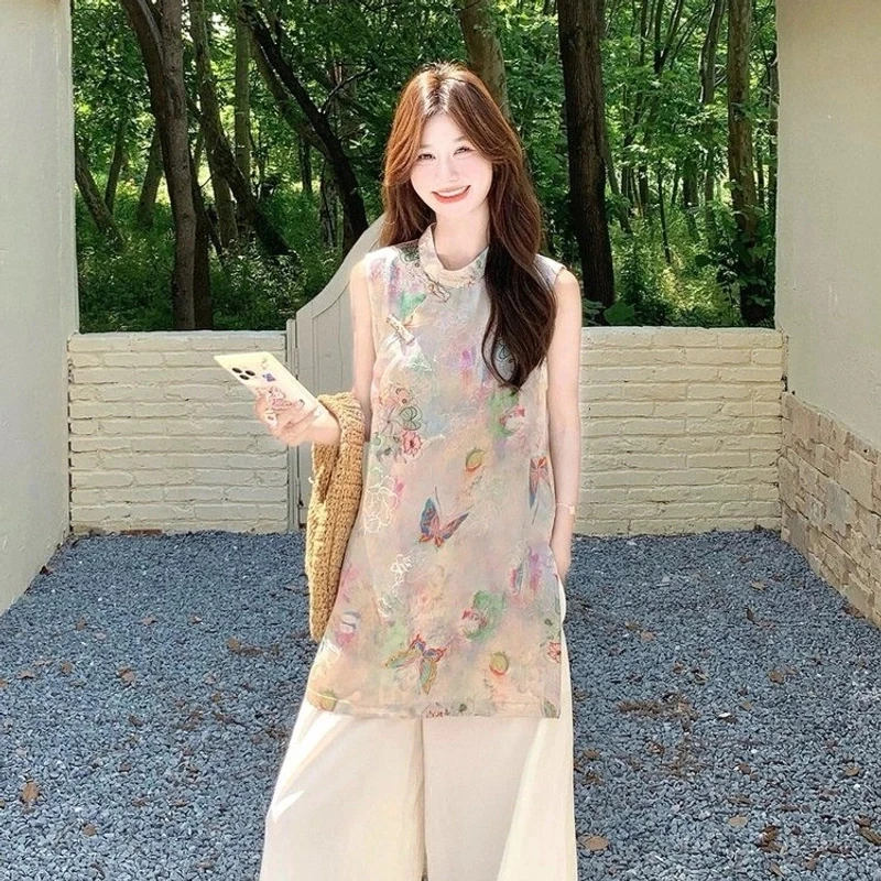 中国风新中式休闲风时尚中长款复古上衣夏季无袖