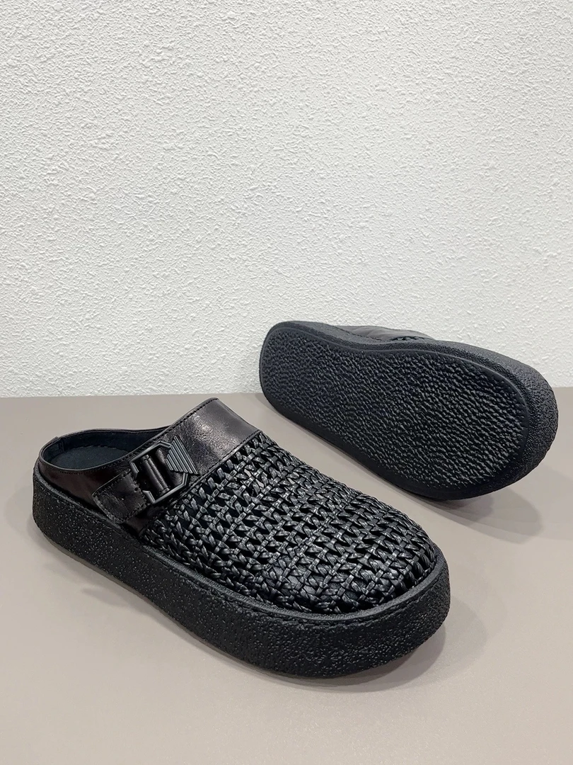 一脚蹬编织大龙透气纯色夏季美式休闲潮流男拖