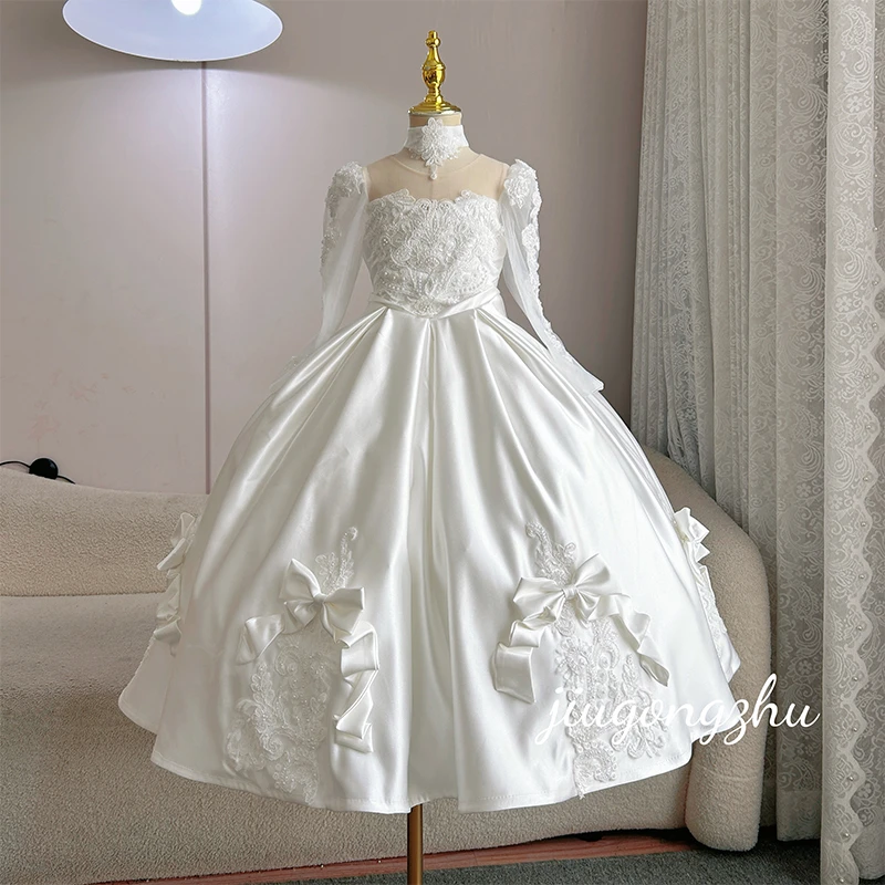 【镜花水月】立体裁剪女长袖婚纱齐地晚礼服高腰婚礼有袖披肩白色