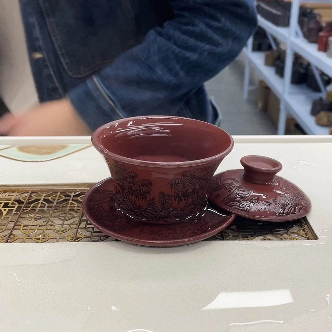 紫砂茶杯紫砂红盖碗