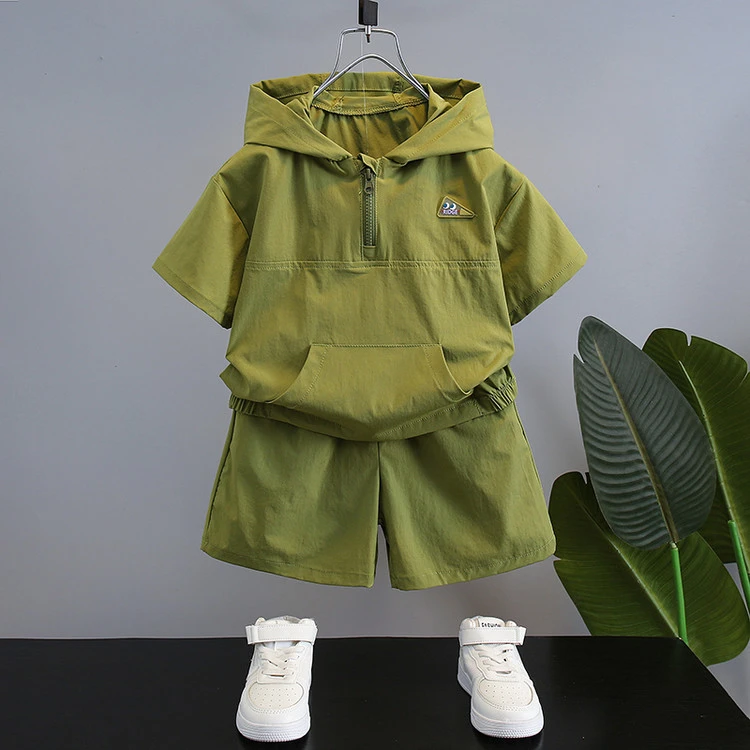 YeeHoO英氏【断码】2025新款夏季儿童连帽短袖套装男女童时尚休闲运