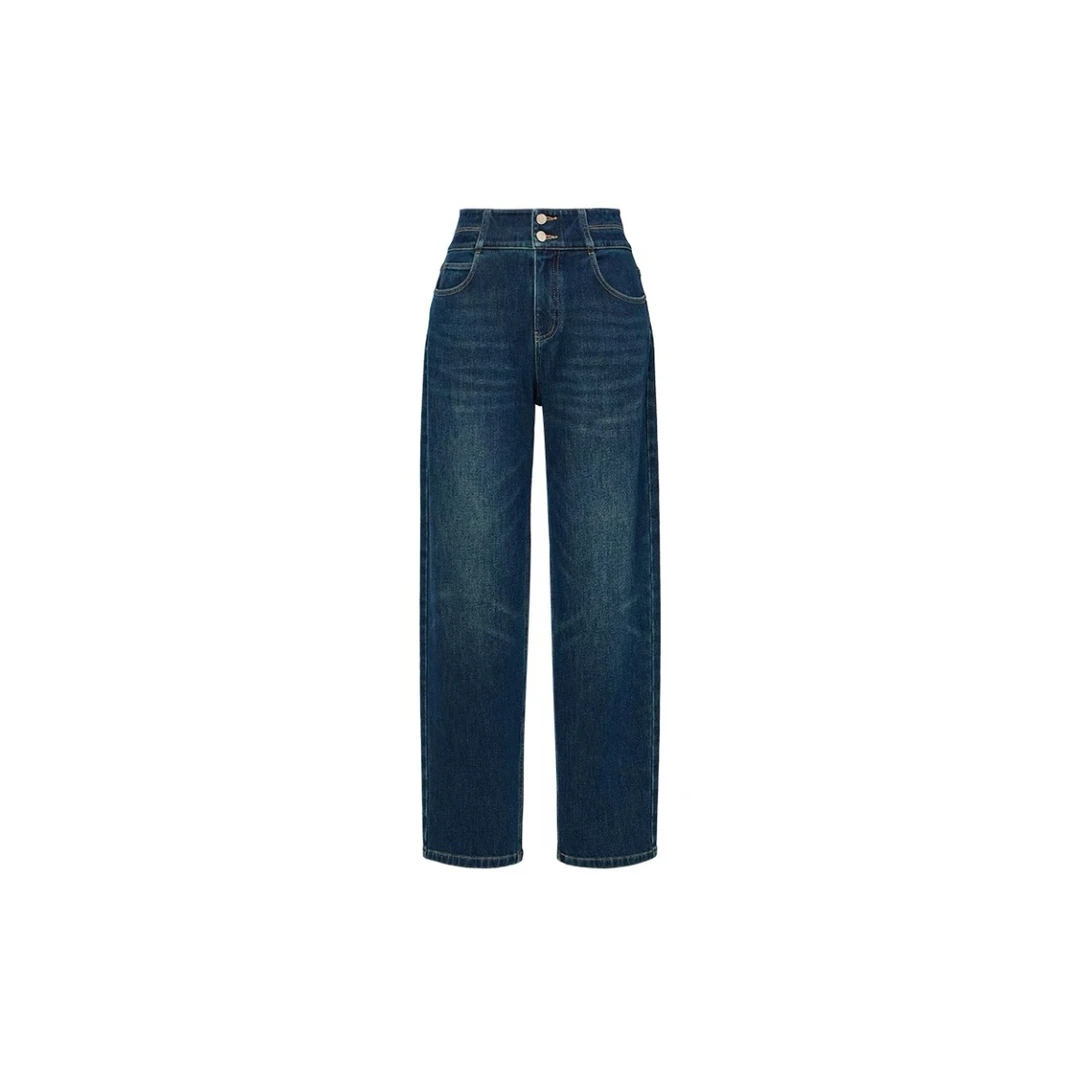 XY804雅女装 复古弹力磨毛牛仔裤 2024年冬新款