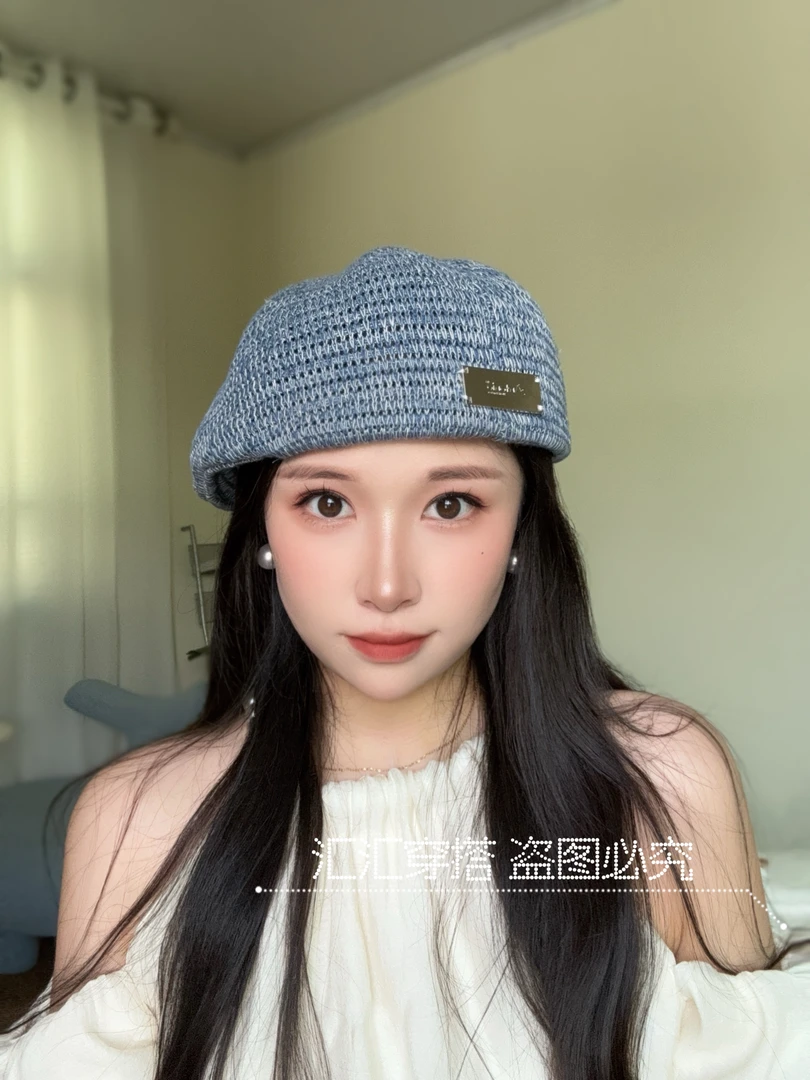 新款夏款定型反戴贝雷帽大头围方圆脸帽子百搭春夏帽子编织画家帽