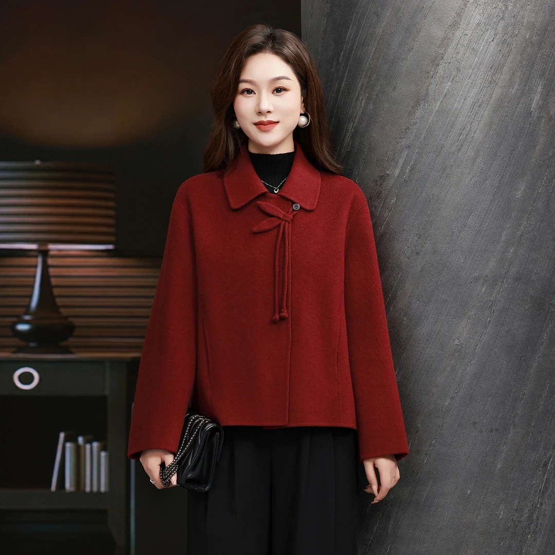 新中式全羊毛双面呢大衣2025秋冬女装新款国风流苏盘扣宽松外套女