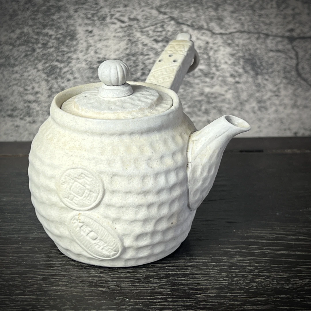 日本正品白泥万古烧千秋不易古钱纹游环横手急须(满容220ml)