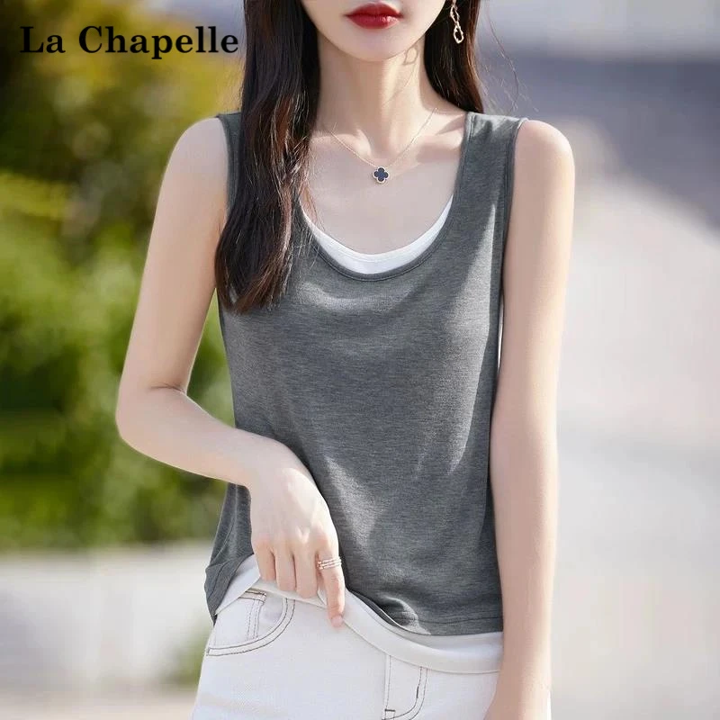 春夏季大码假两件撞色吊带背心女设计感外穿显瘦百搭内搭无袖上衣