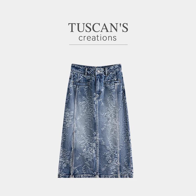 TUSCAN'S CREATIONS夏季时尚压花牛仔女士休闲短裙百搭休闲牛仔裙