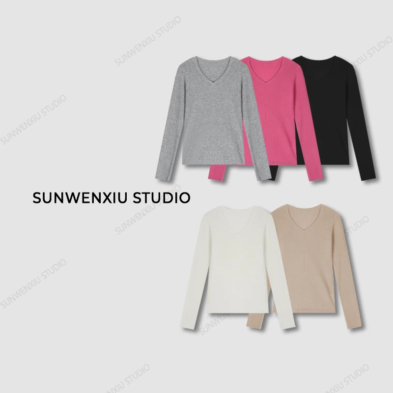 swx studio3店 “入秋半永久”精致感柔软羊毛V领多色纯色针织上衣