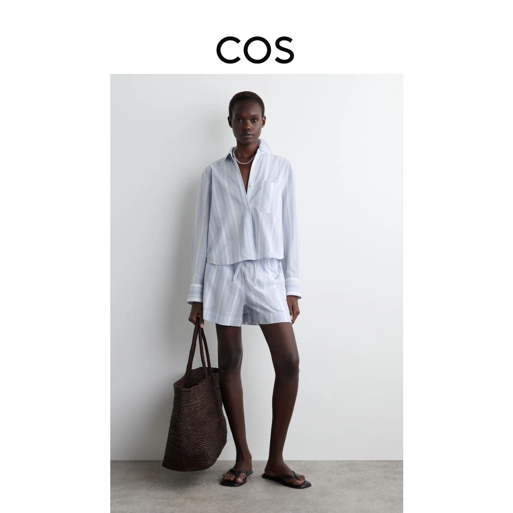 COS女装 休闲版型泡泡纱短裤蓝色/条纹2025夏季新品1285567001