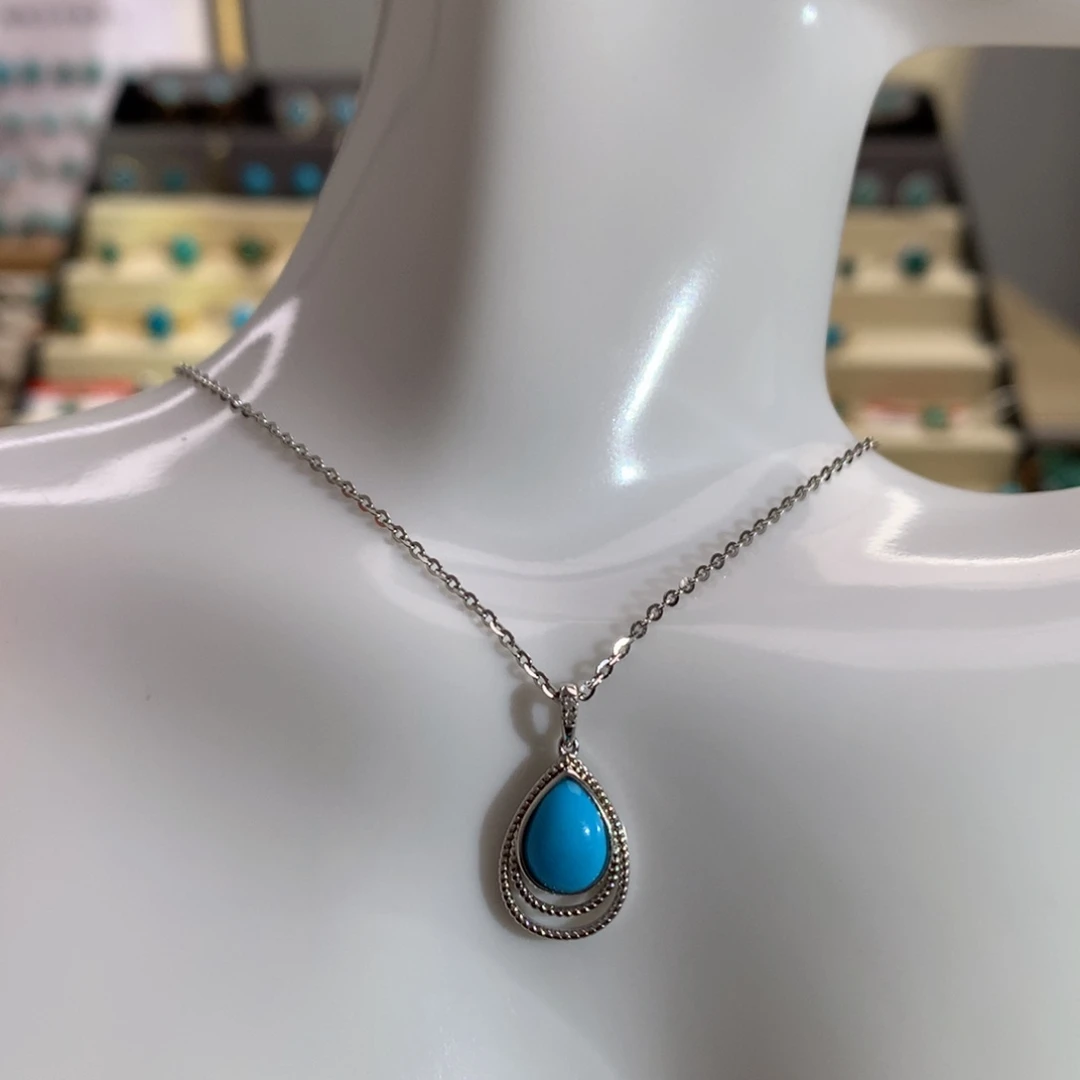 银S925镶嵌绿松石水滴锁骨链