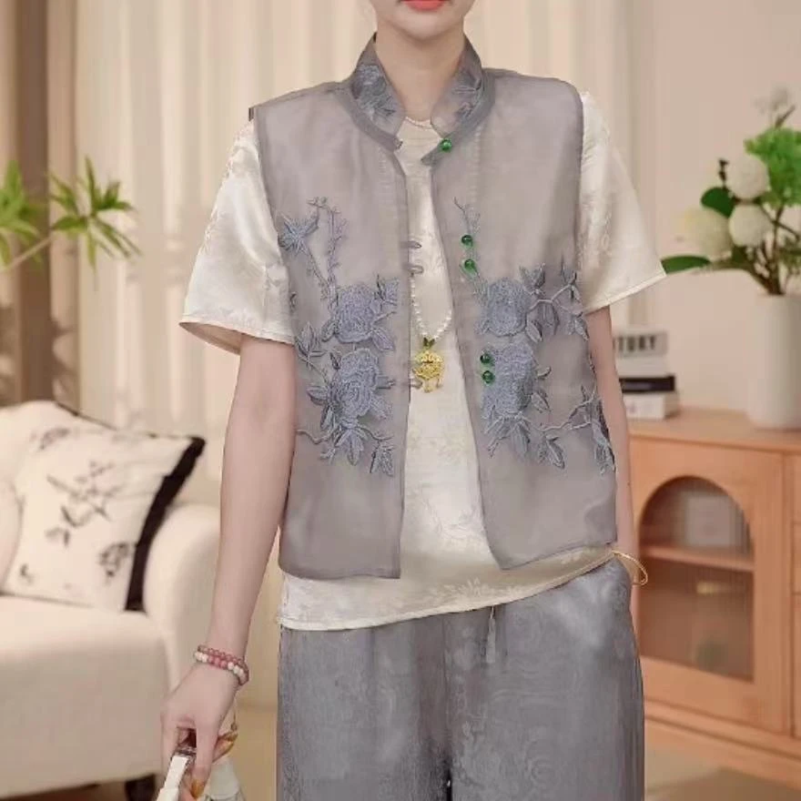 国风气质清冷感蓝色盘扣马甲2024B988—嘉宝