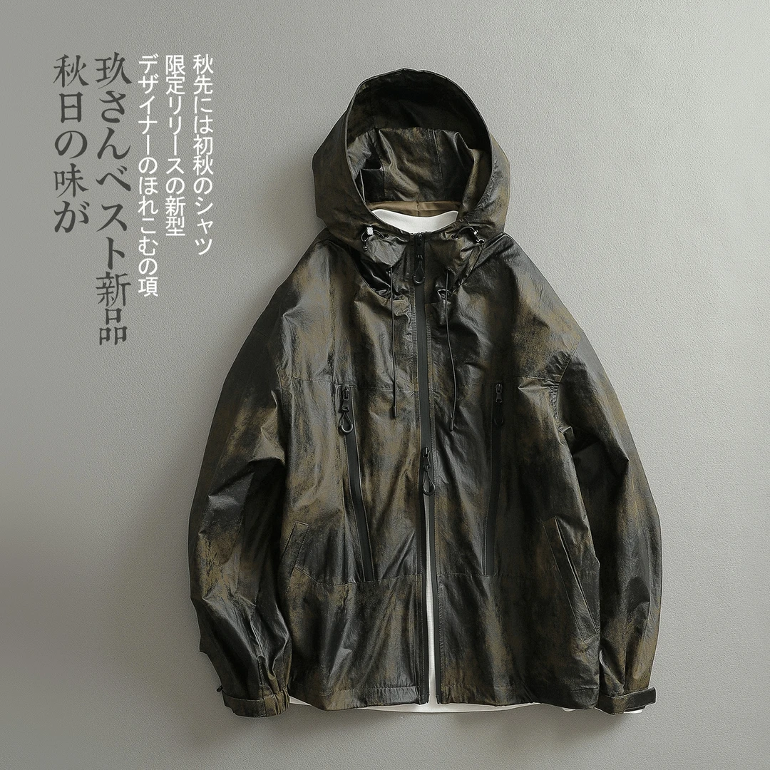 见川「oversize风」韩系复古高级调色宽松连帽外套 痞帅慵懒风男装