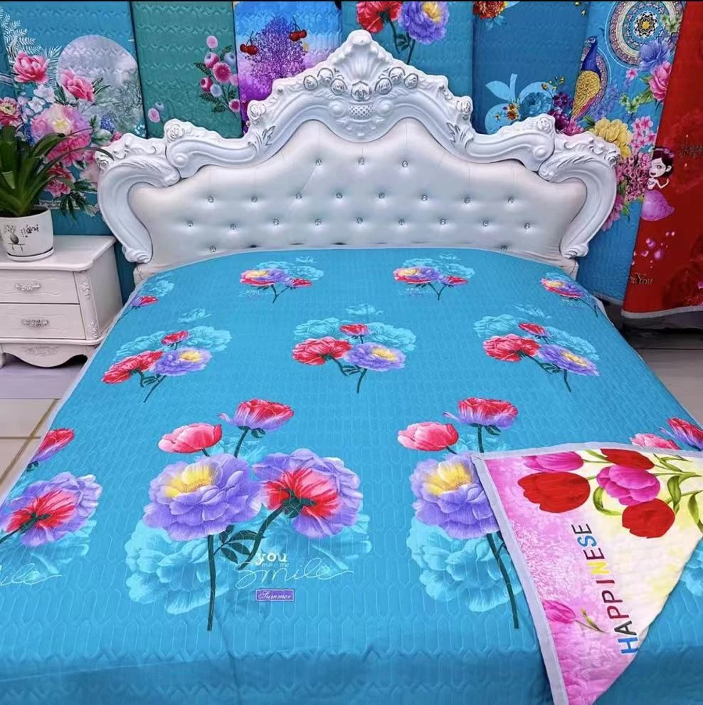 水莲花/七彩郁金香】四季通用床盖三层加厚双面可铺可盖毯绗缝夹棉