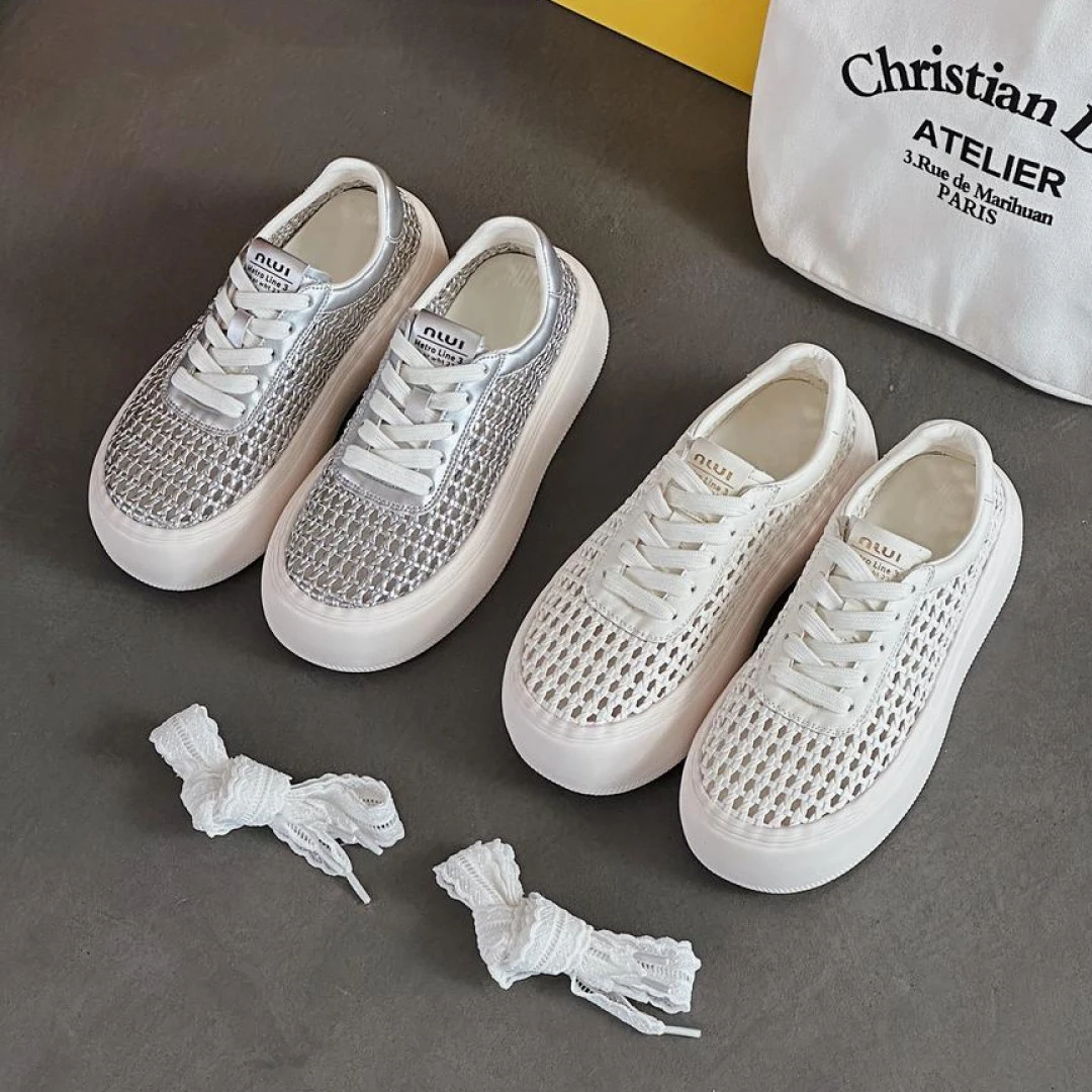 「姚姚严选」2025圆头厚底时尚百搭透气真皮编织休闲鞋392-9女鞋