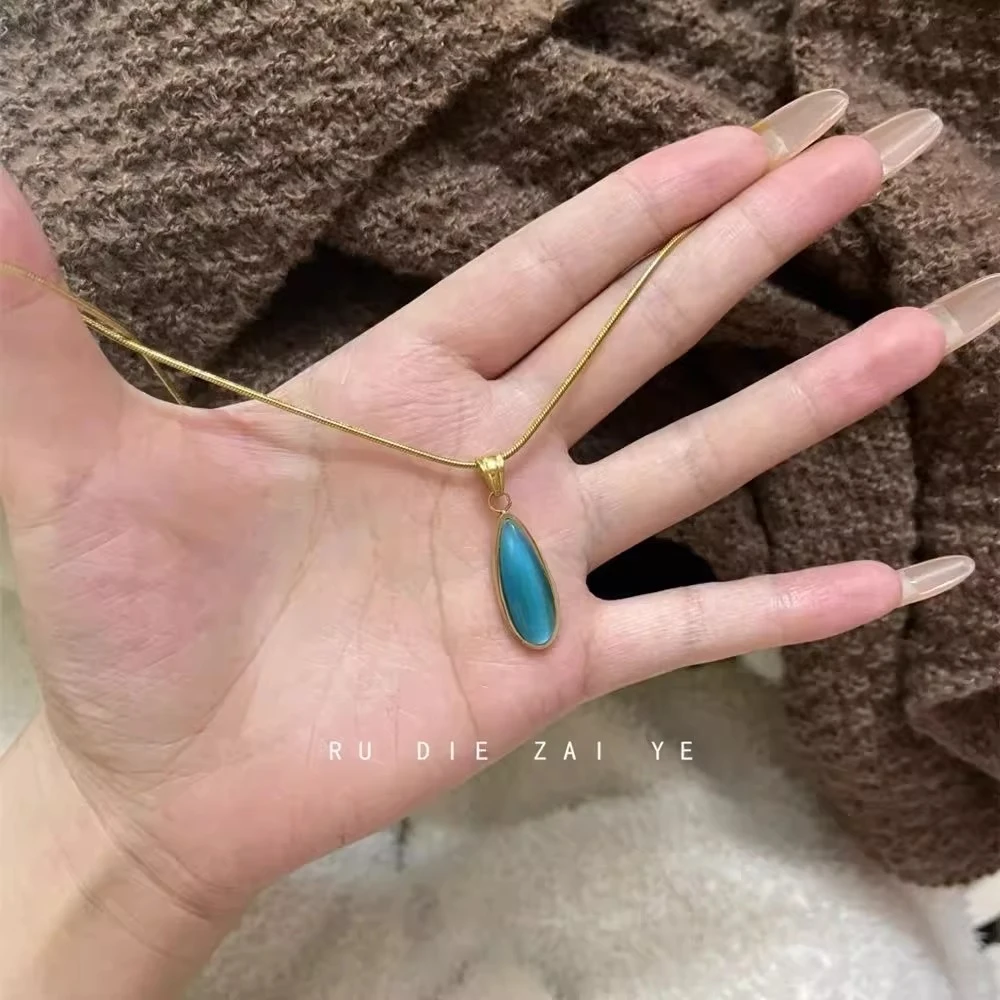 钛钢项链 蓝色水滴钛钢项链女清冷高级轻奢气质锁骨链不掉色劲链