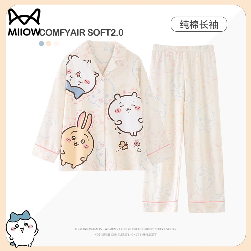 猫人纯棉儿童睡衣女童秋冬长袖薄款开衫卡通女孩套装家居服乌萨奇