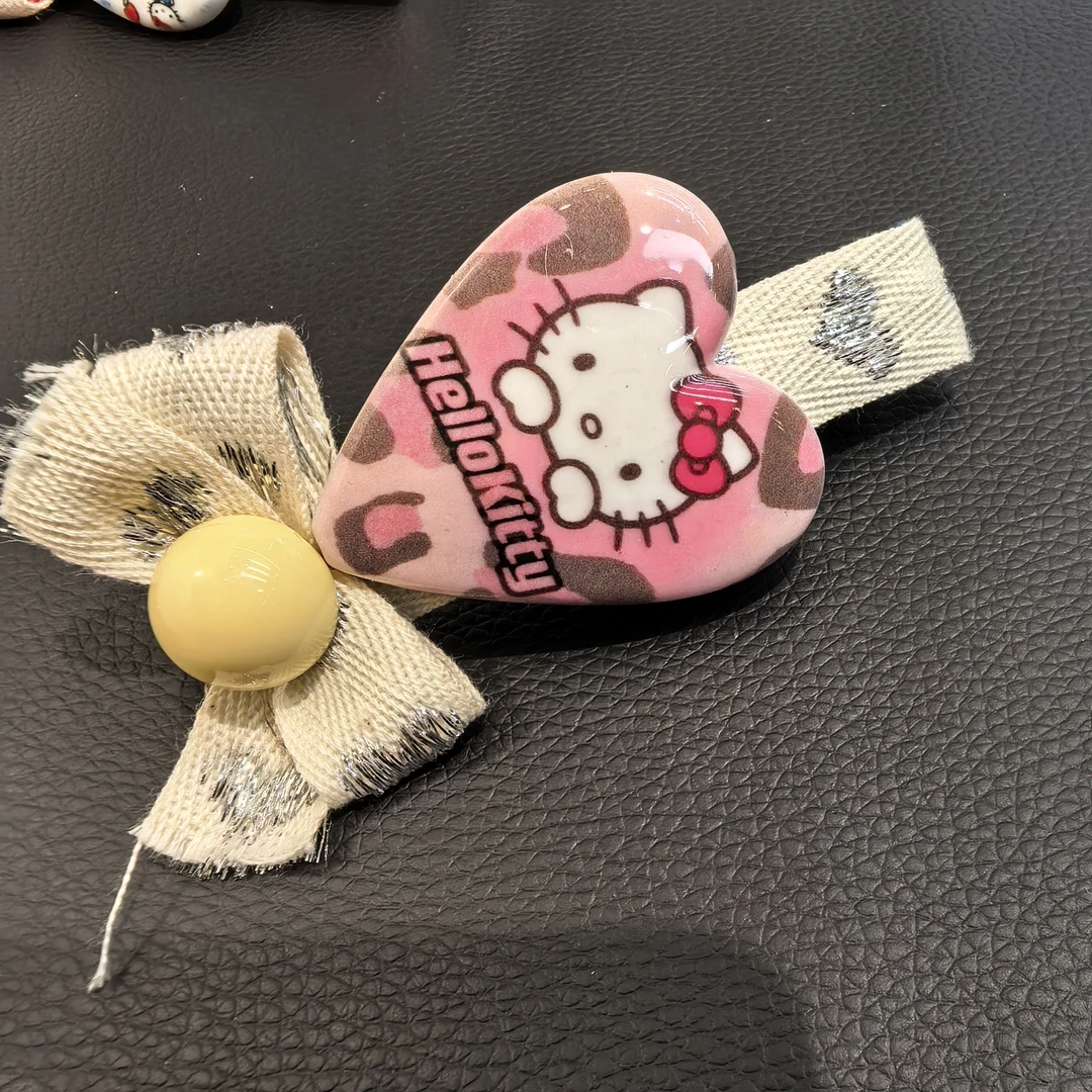 B009粉色爱心KT猫咪蝴蝶结边夹