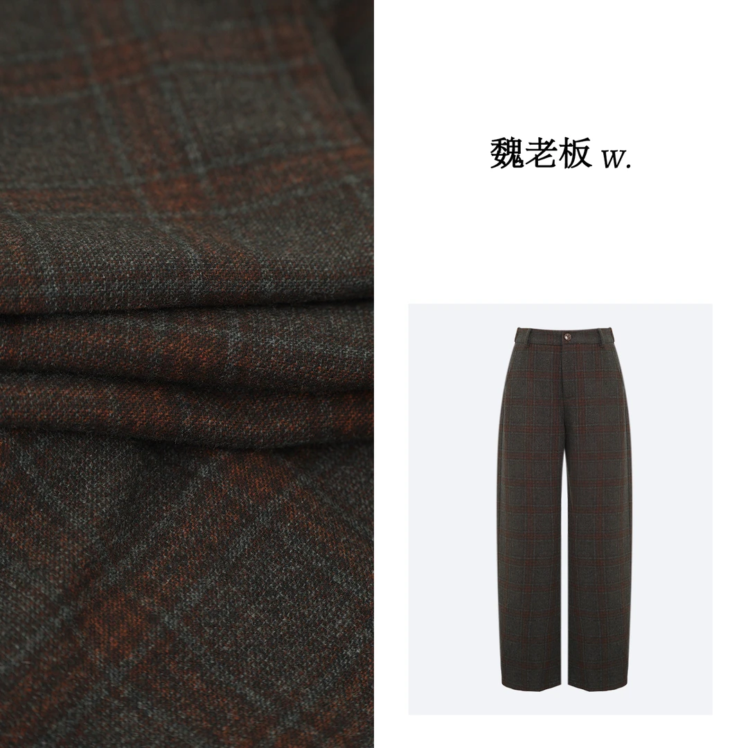 W.Diva【月牙湾】绵羊毛时尚经典羊毛格小弯刀裤型长裤34K031140