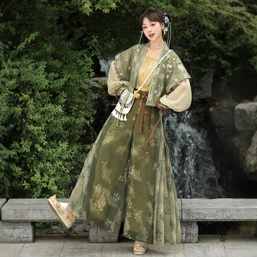 锦慕采桑归新中式日常少女改良宋制汉元素短褙子吊带里衣裤子套装