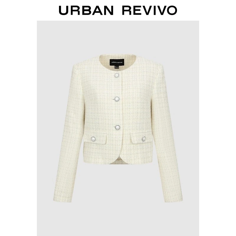 UR2026春季新款女装魅力小香亮丝粗花呢珠扣外套UWG160019