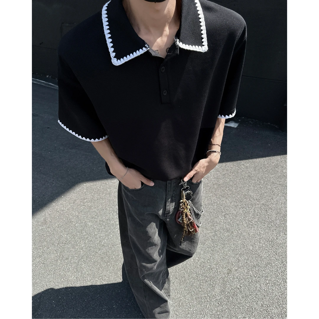 cleanfit贝壳锈polo衫短袖男夏季设计感高级美式潮牌痞帅正肩t恤