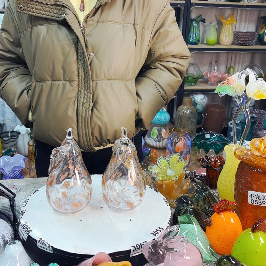 一对鸭梨家悦琉璃工艺品不完美